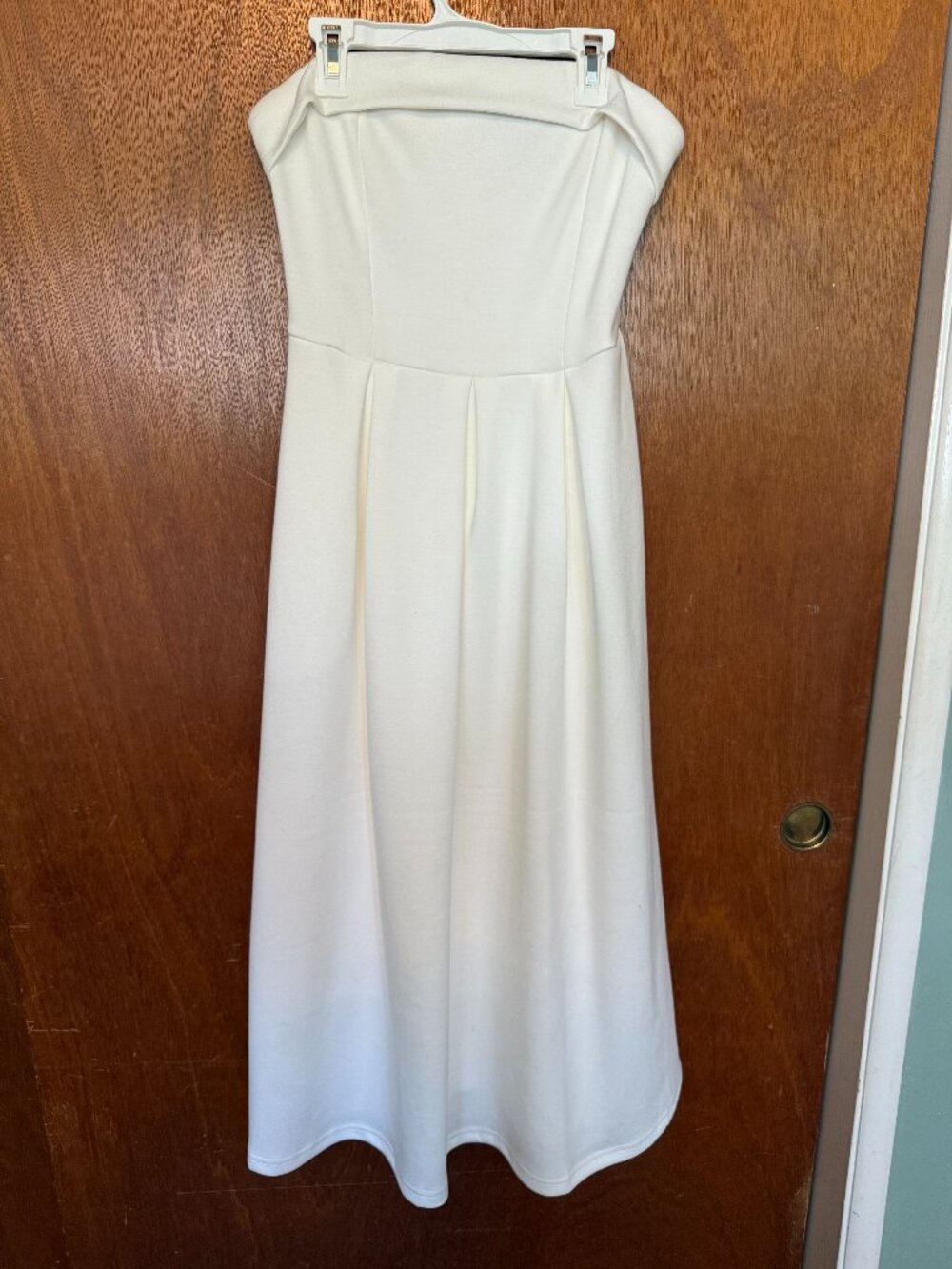 Strapless White Tea Length Dress